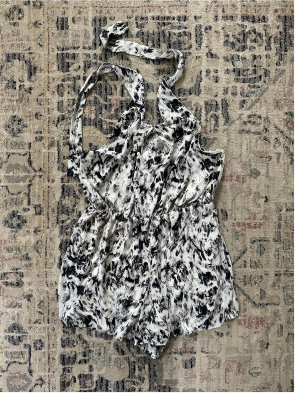EXPRESS Black & White Abstract Halter Romper XL